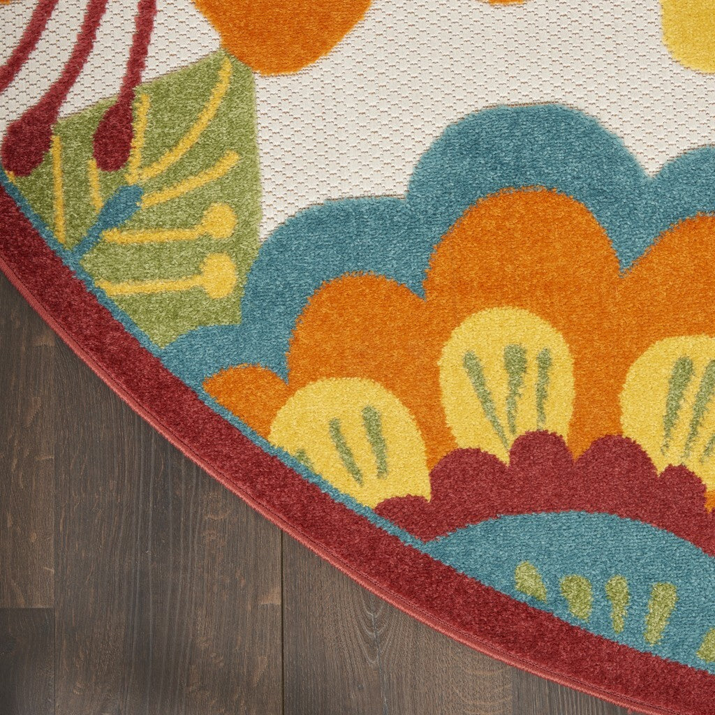 4' Round Yellow And Ivory Indoor Outdoor Area Rug