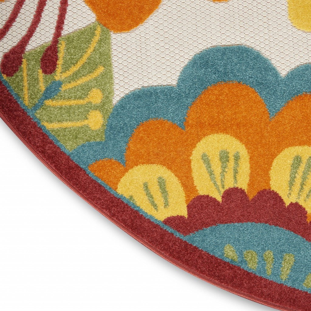 4' Round Yellow And Ivory Indoor Outdoor Area Rug