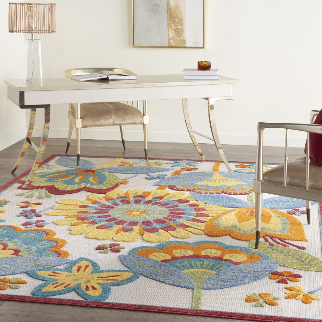 8' X 11' Yellow And Ivory Indoor Outdoor Area Rug
