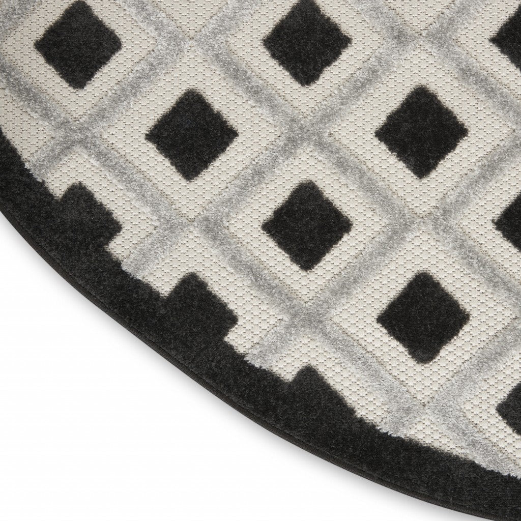 4' Round Black White Gray Indoor Outdoor Area Rug