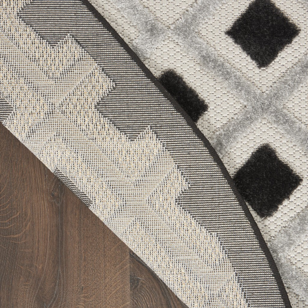 5' Round Black White Gray Indoor Outdoor Area Rug