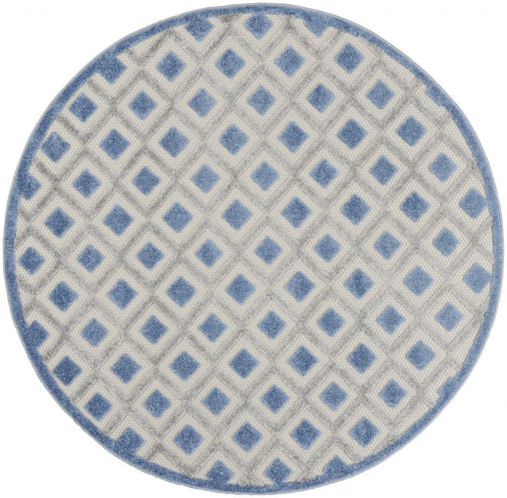 4' Round Blue And Gray Indoor Outdoor Area Rug