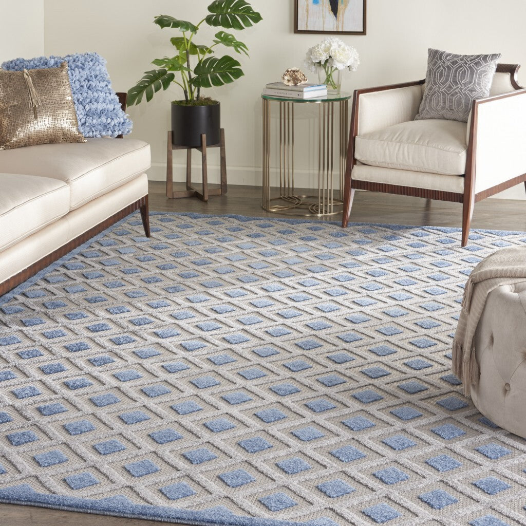 7' X 10' Blue And Gray Indoor Outdoor Area Rug