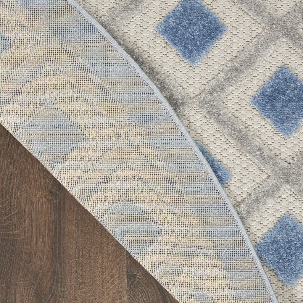 8' Round Blue And Gray Indoor Outdoor Area Rug