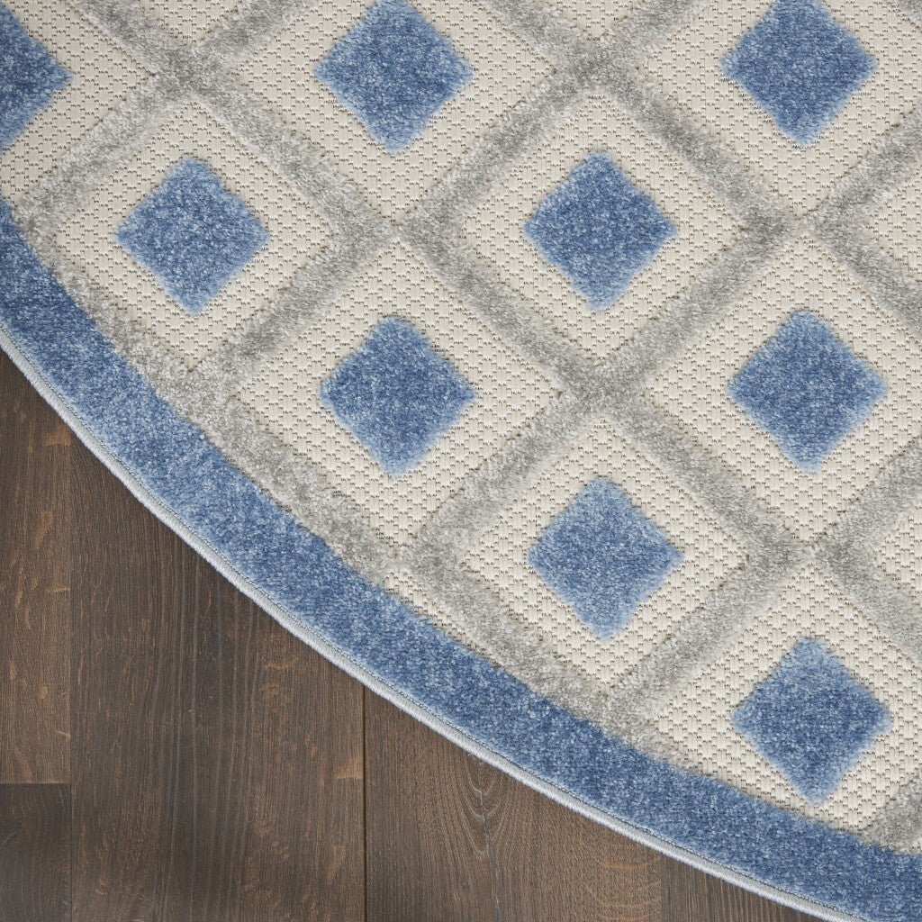 8' Round Blue And Gray Indoor Outdoor Area Rug