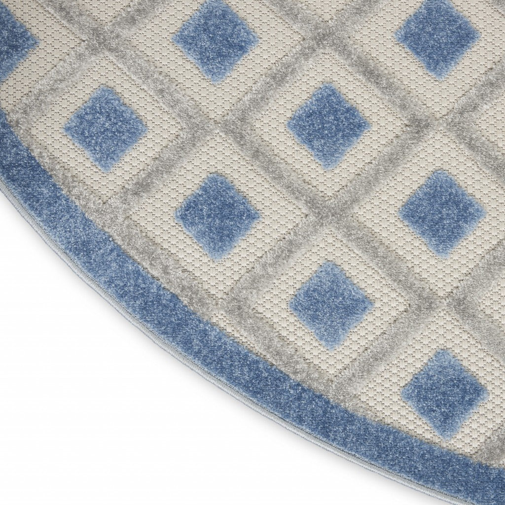 8' Round Blue And Gray Indoor Outdoor Area Rug