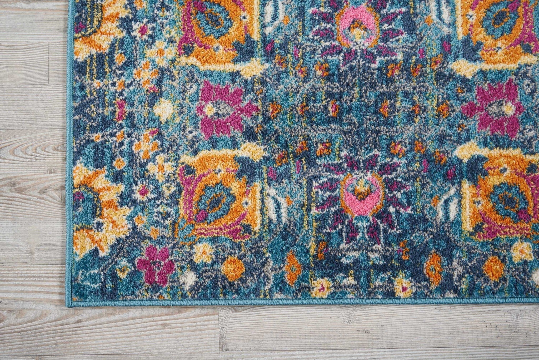 2' X 3' Denim Blue Florals Distressed Scatter Rug