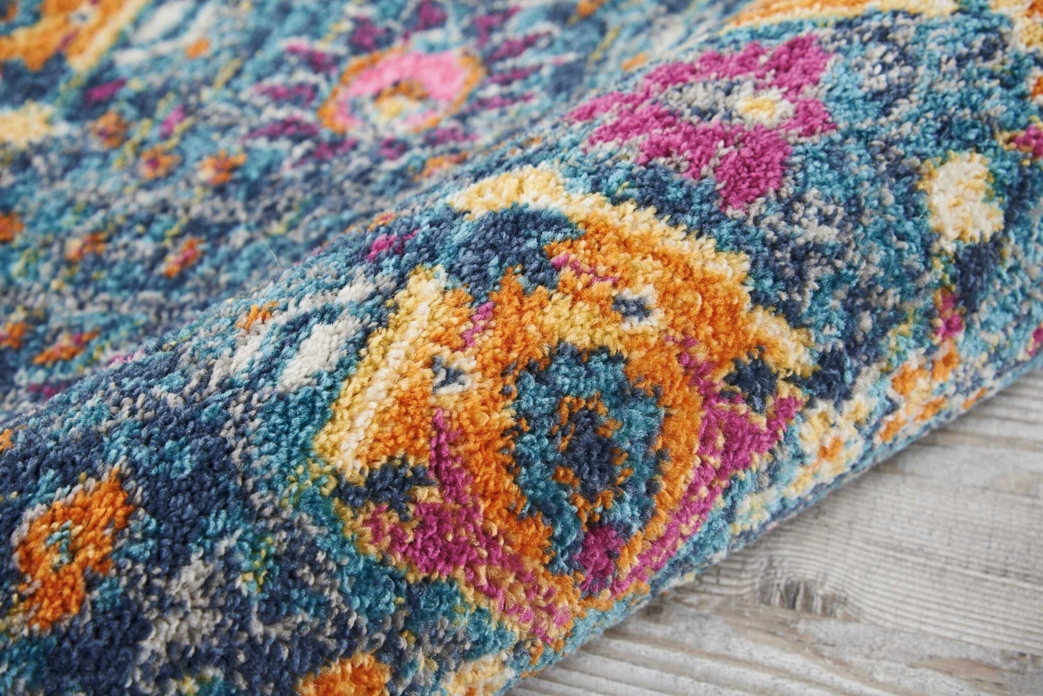 2' X 3' Denim Blue Florals Distressed Scatter Rug