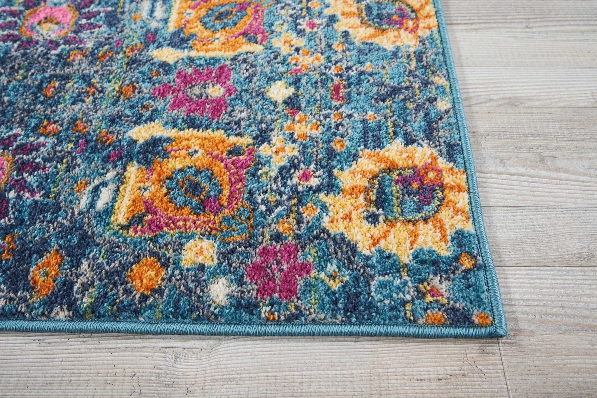 2' X 3' Denim Blue Florals Distressed Scatter Rug