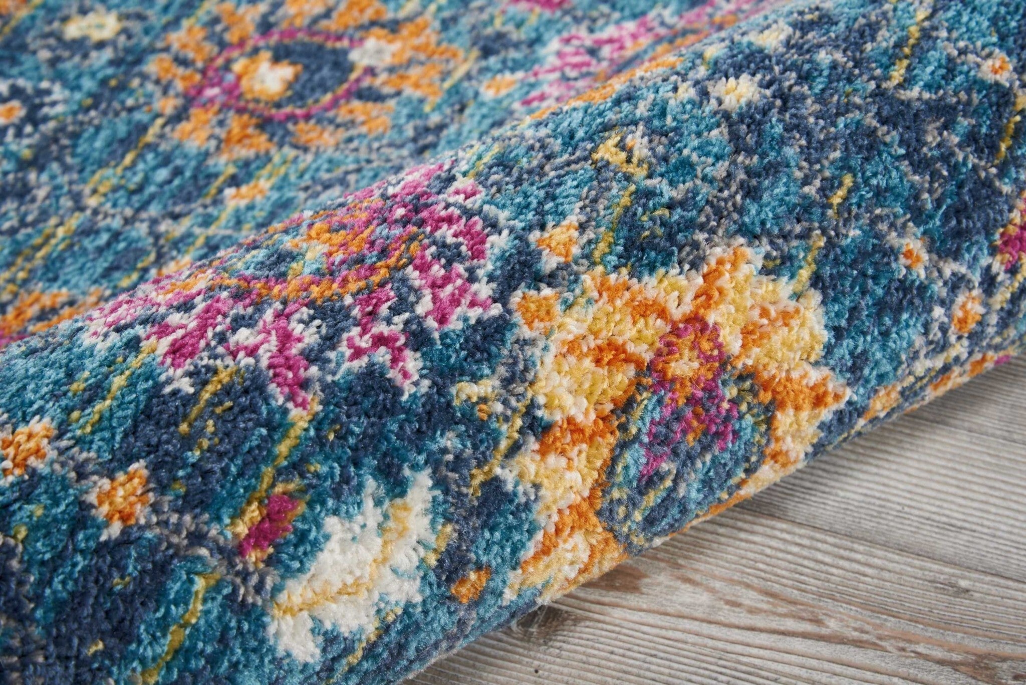 2' X 8' Denim Blue Florals Distressed Runner Rug