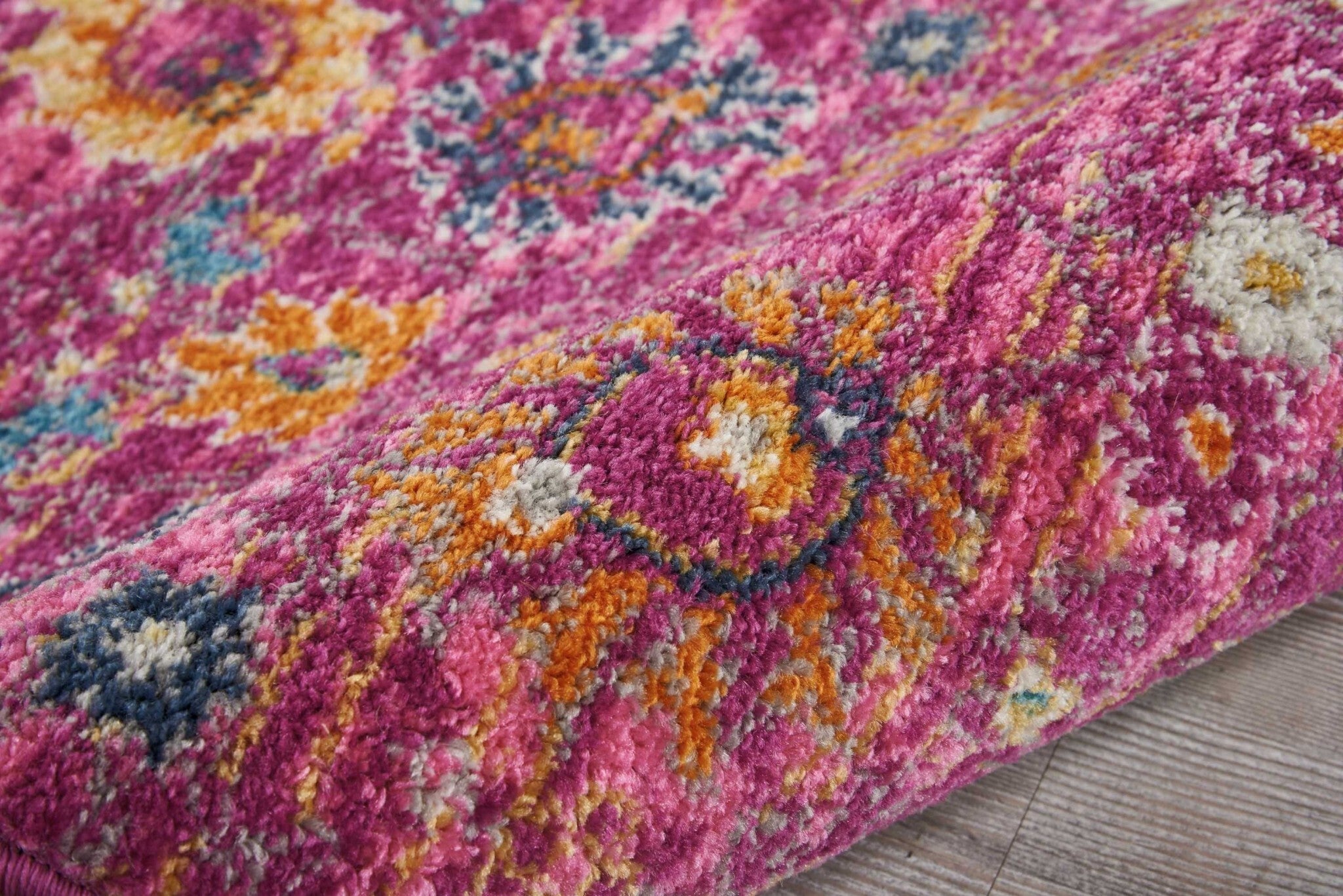 2' X 6' Fuchsia And Orange Distressed Runner Rug