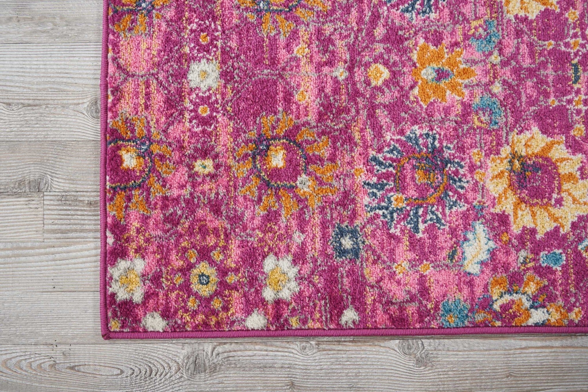 2' X 8' Fuchsia And Orange Distressed Runner Rug