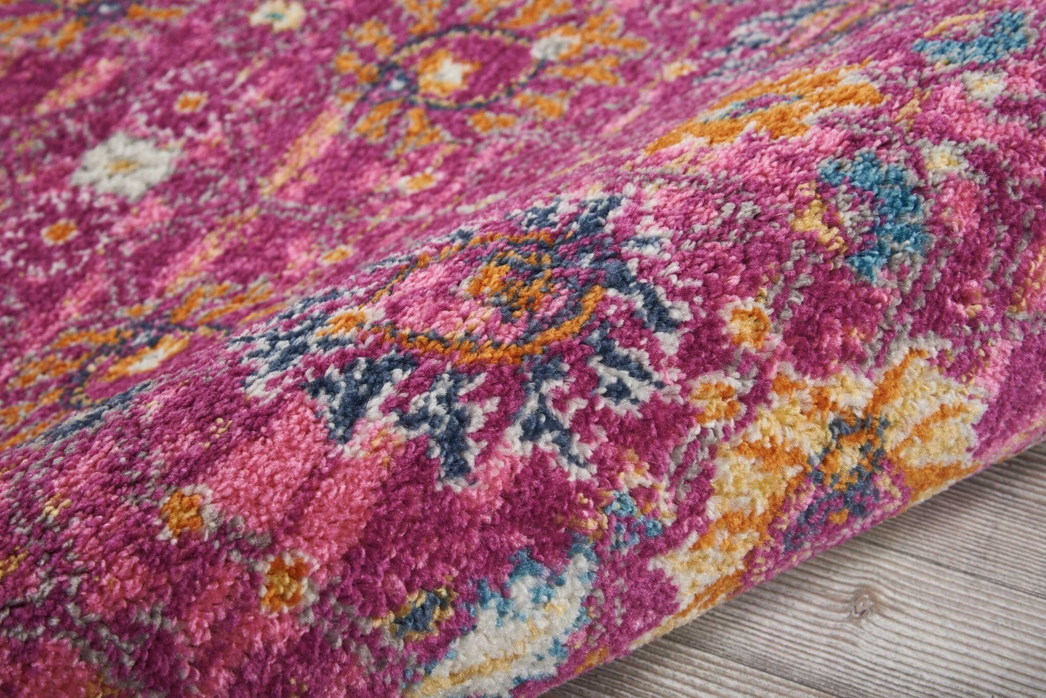 2' X 8' Fuchsia And Orange Distressed Runner Rug