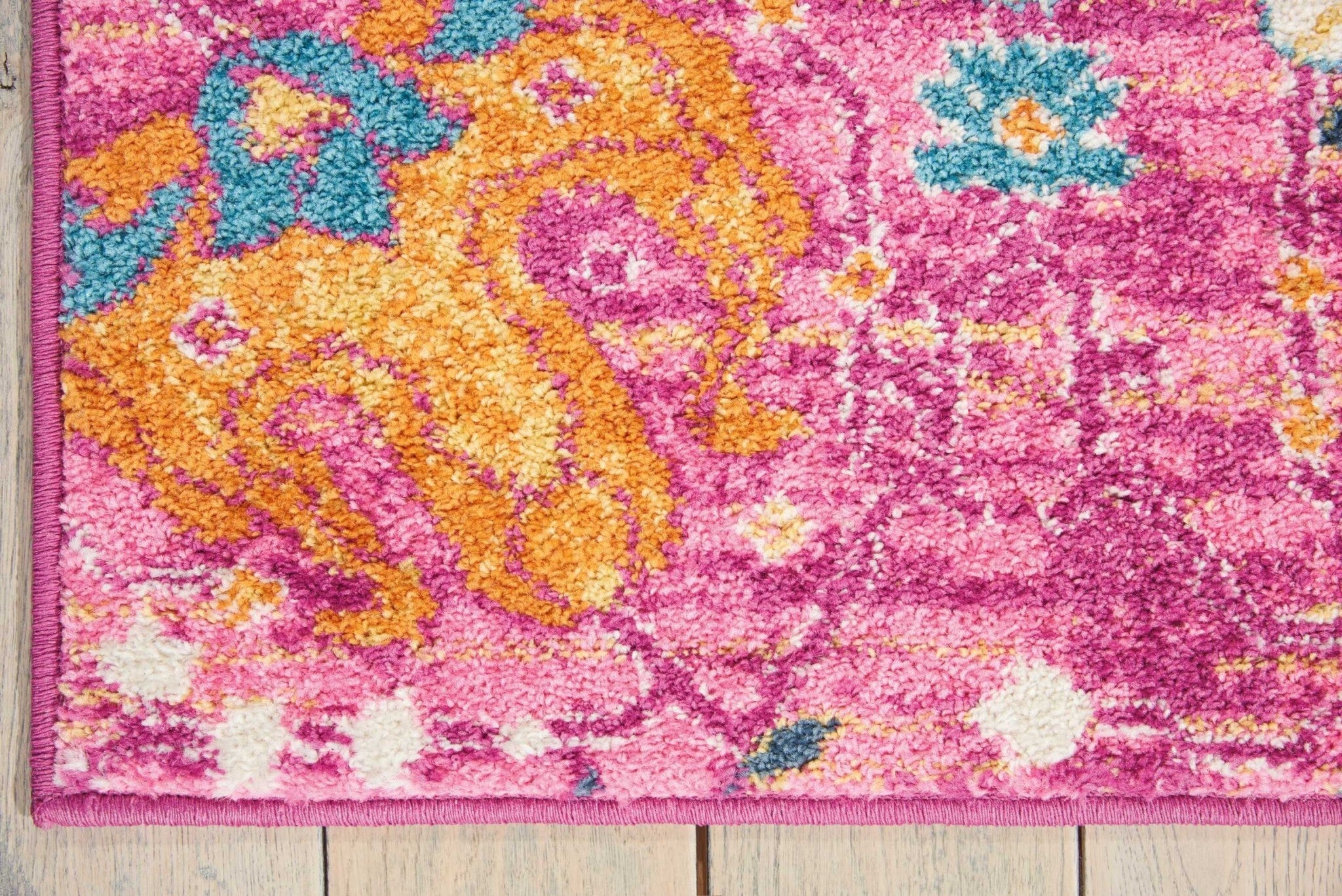 5' X 7' Fuchsia And Orange Distressed Area Rug