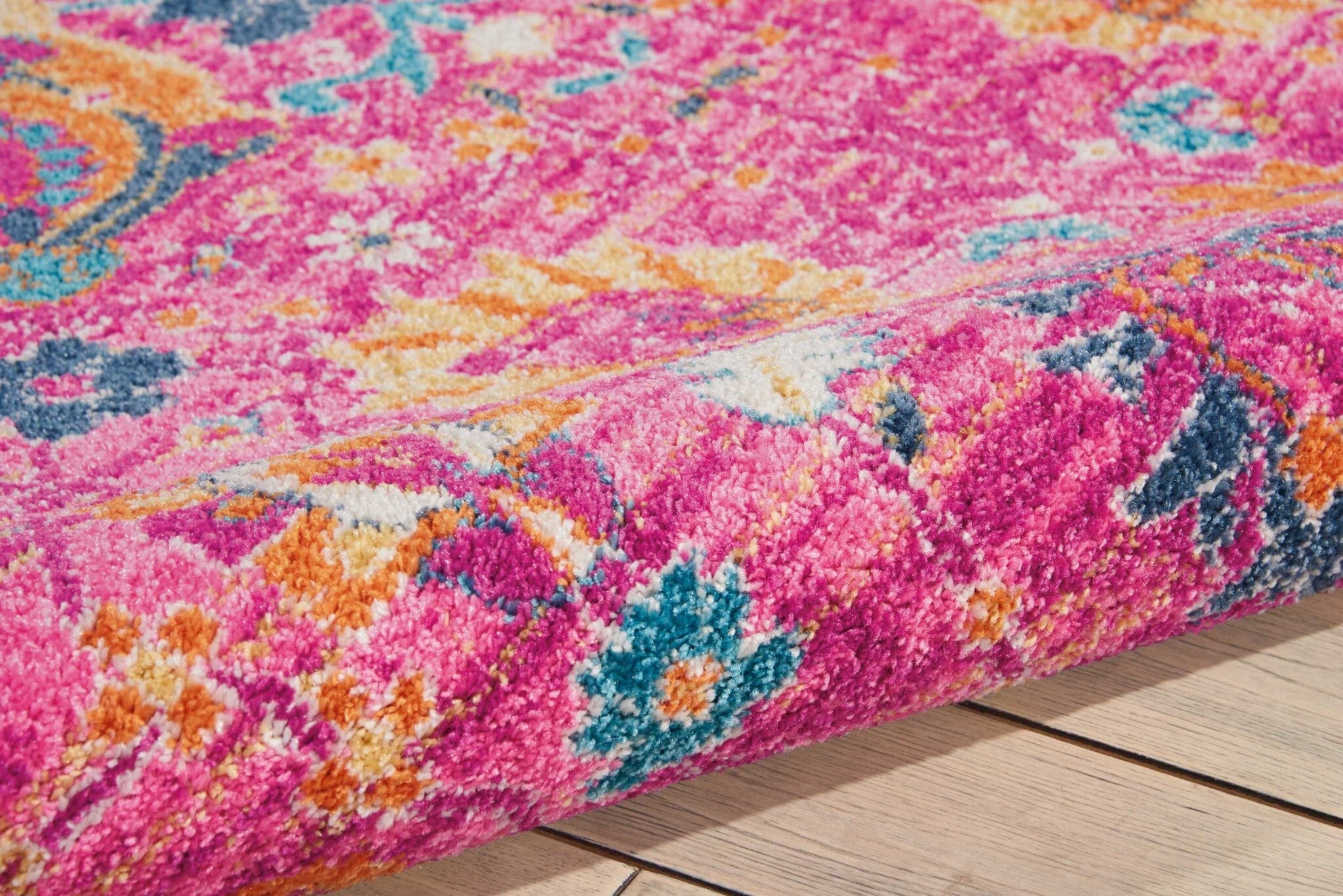 5' X 7' Fuchsia And Orange Distressed Area Rug
