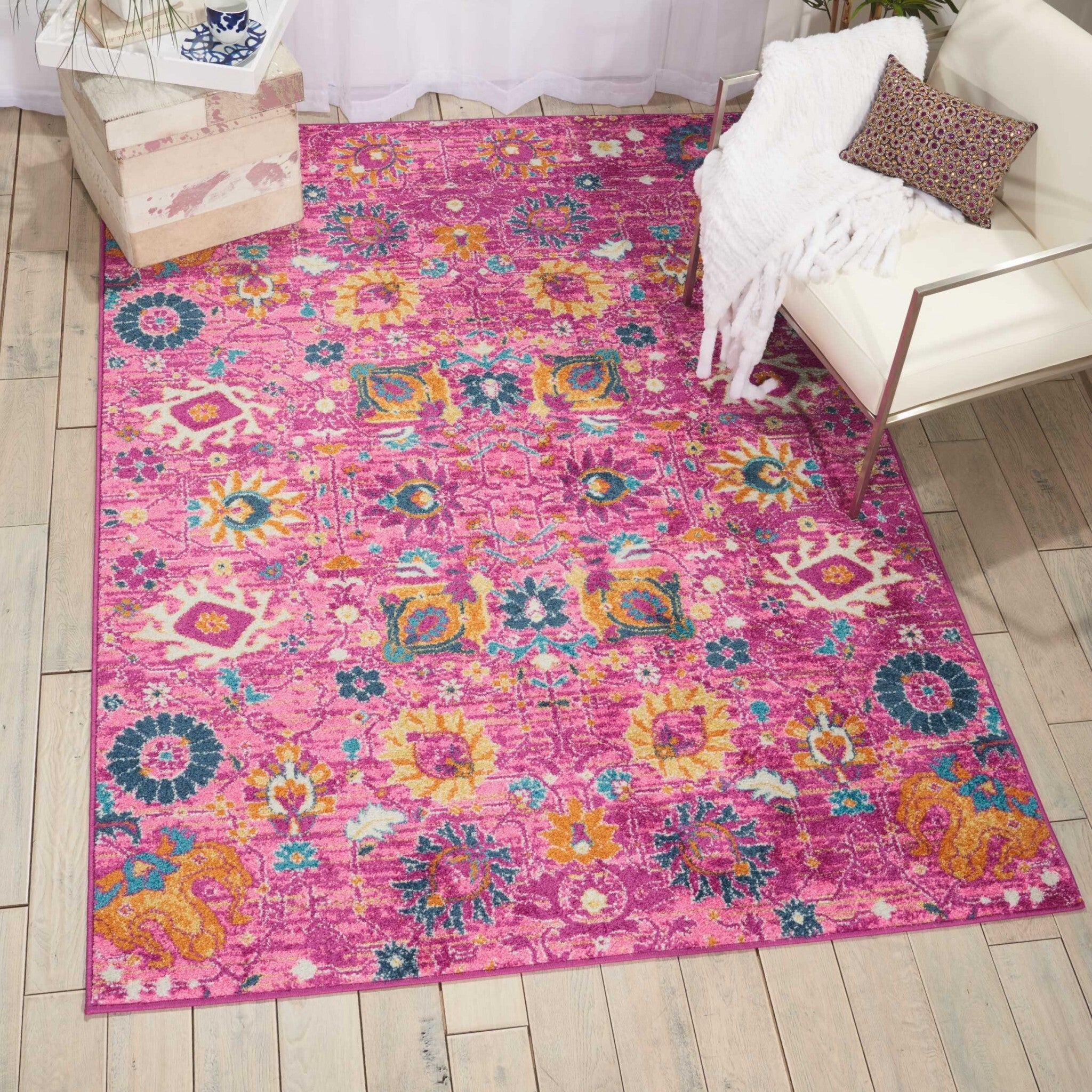 5' X 7' Fuchsia And Orange Distressed Area Rug
