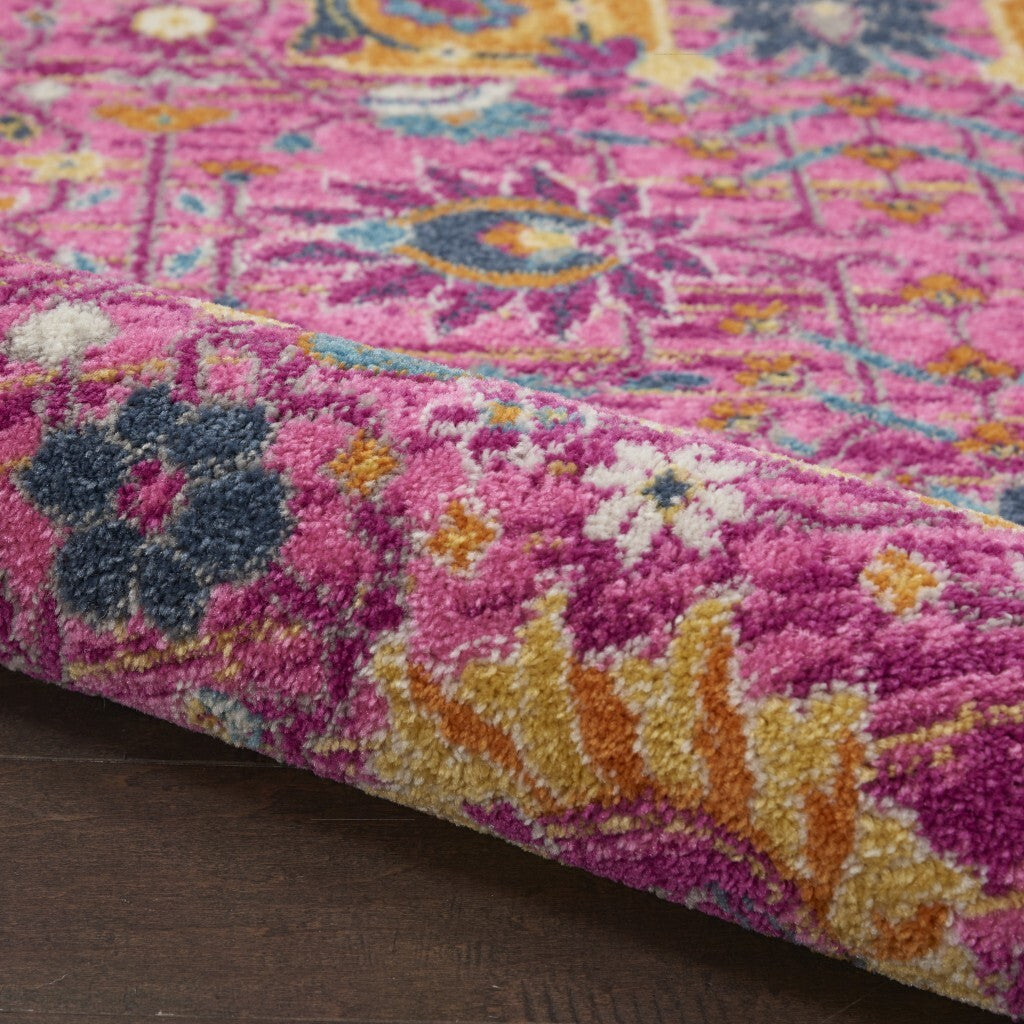5' Round Fuchsia And Orange Distressed Area Rug