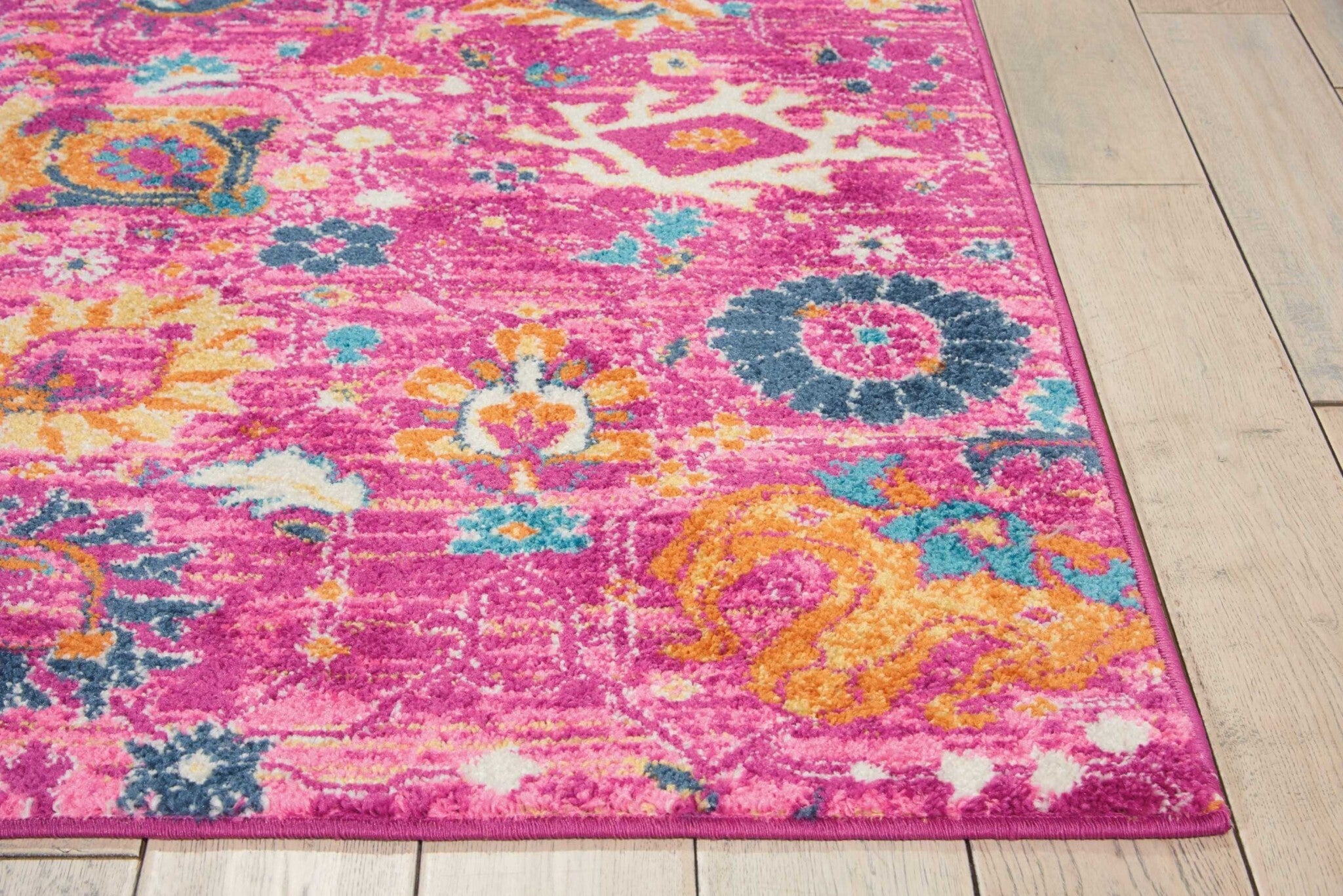 7' X 10' Fuchsia And Orange Distressed Area Rug
