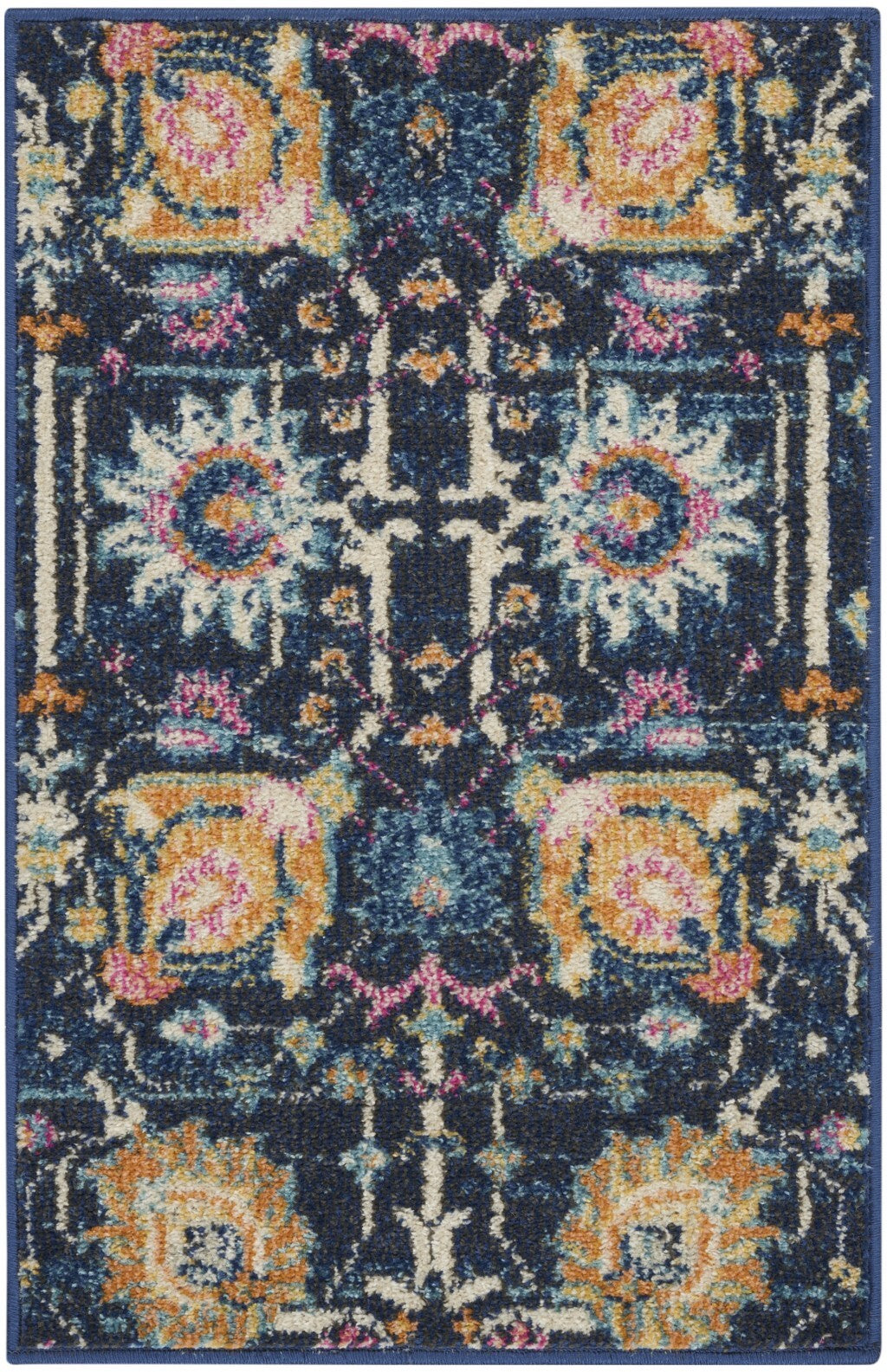 2' X 3' Navy Blue Floral Buds Scatter Rug