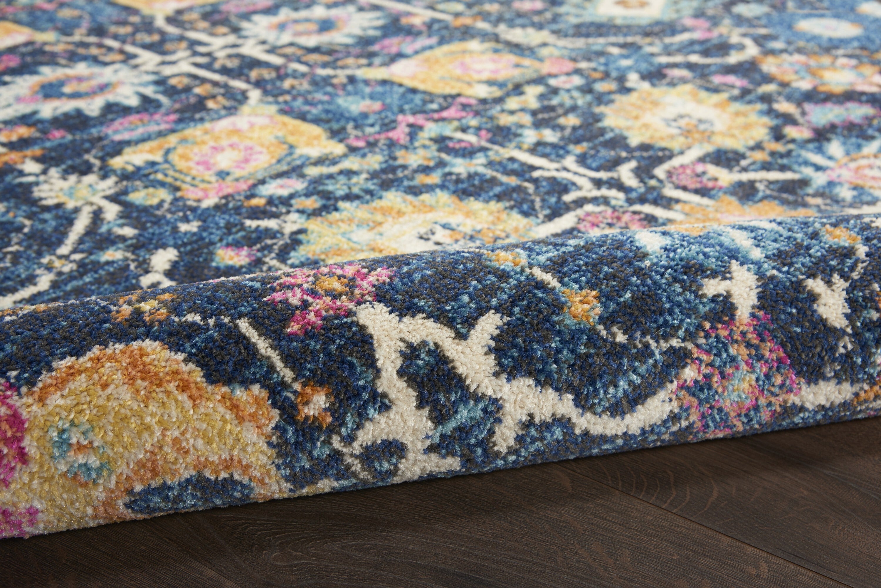 2' X 3' Navy Blue Floral Buds Scatter Rug