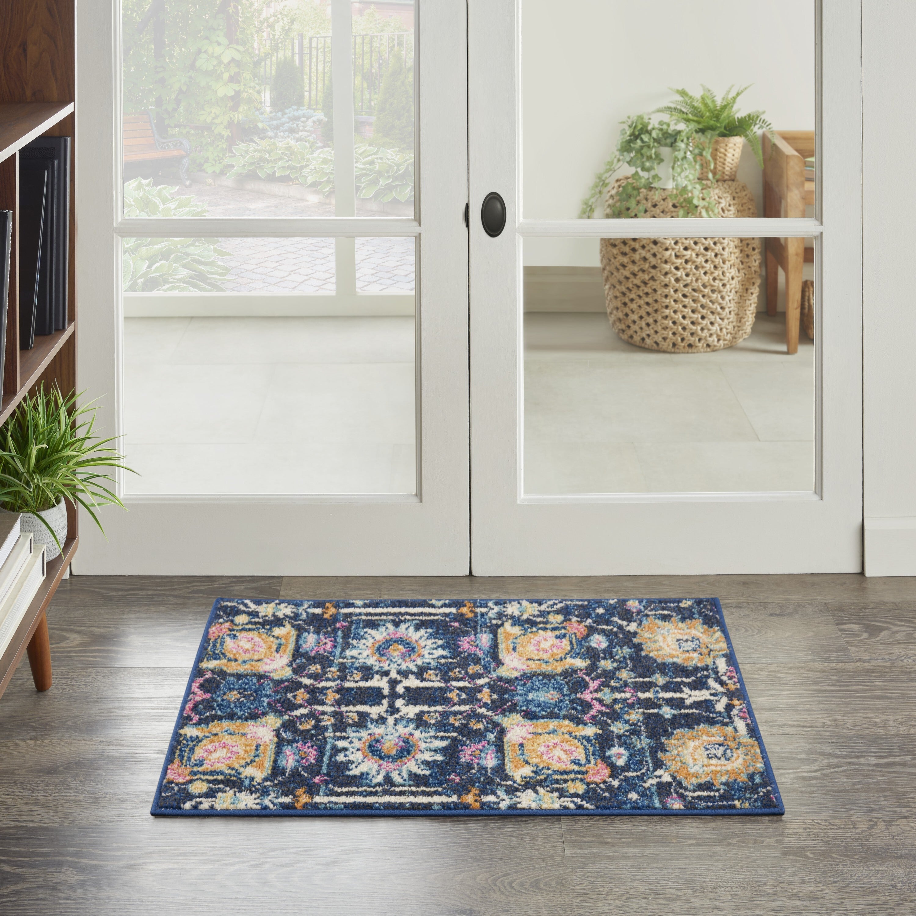 2' X 3' Navy Blue Floral Buds Scatter Rug