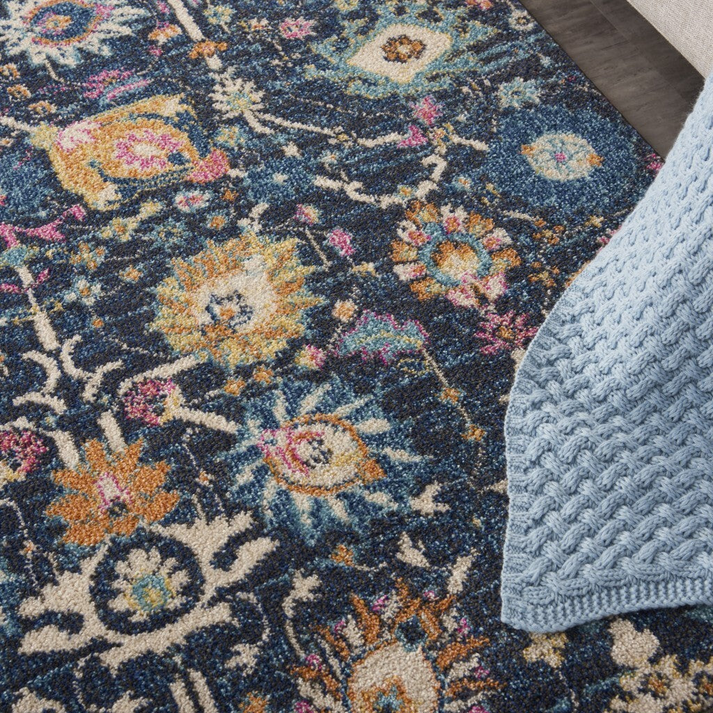 5' X 7' Navy Blue Floral Buds Area Rug