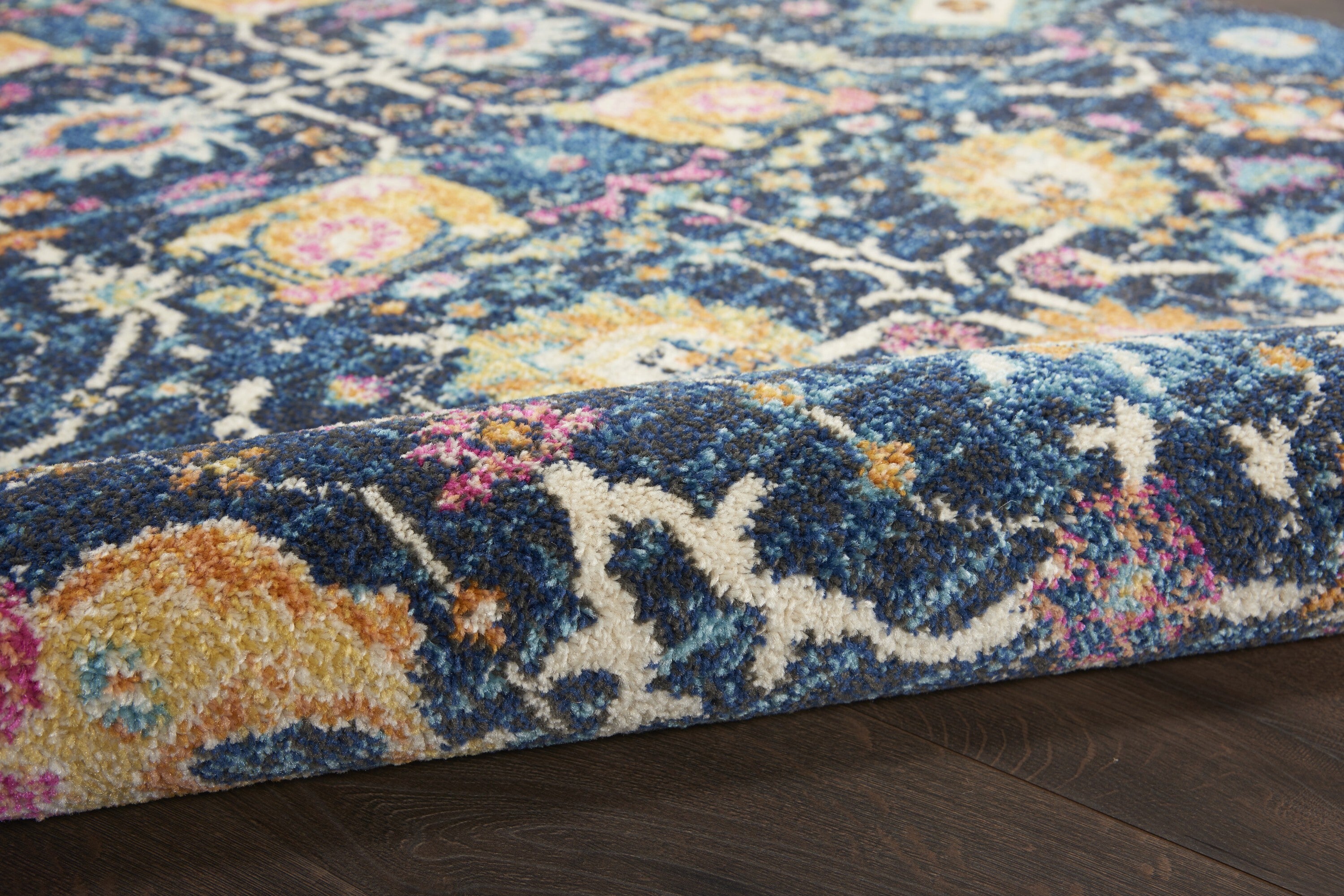 8' X 10' Navy Blue Floral Buds Area Rug