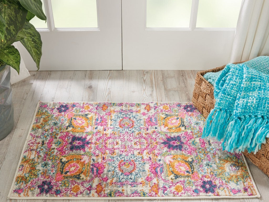 2' X 3' Gray And Pink Distressed Scatter Rug