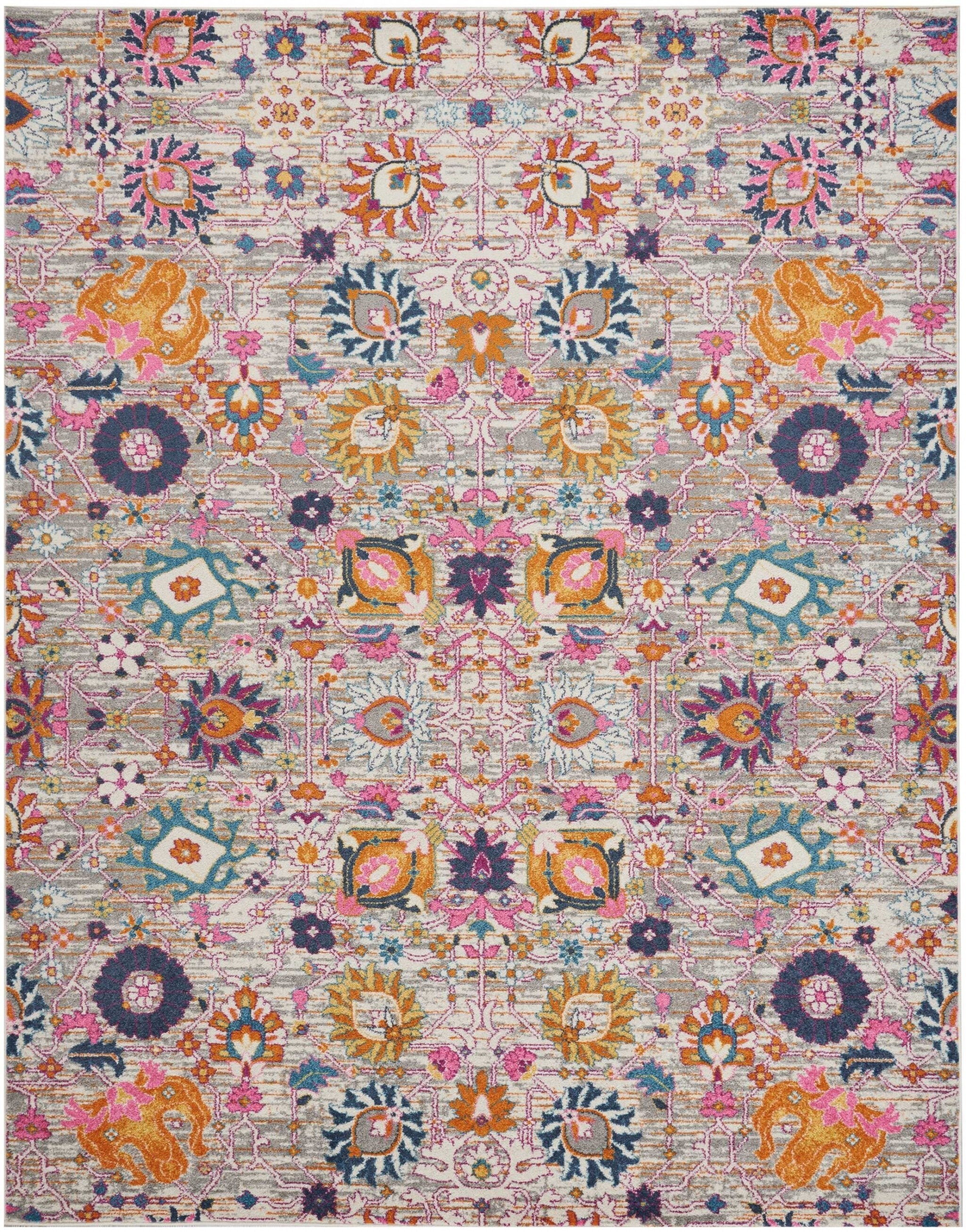8' X 10' Gray And Pink Distressed Area Rug
