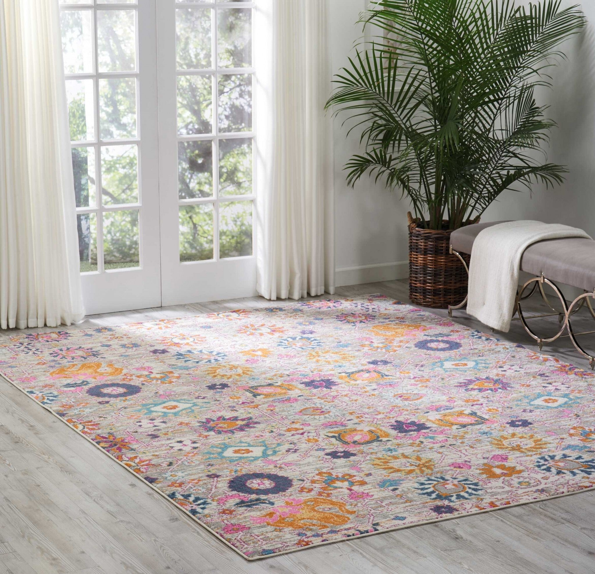 8' X 10' Gray And Pink Distressed Area Rug