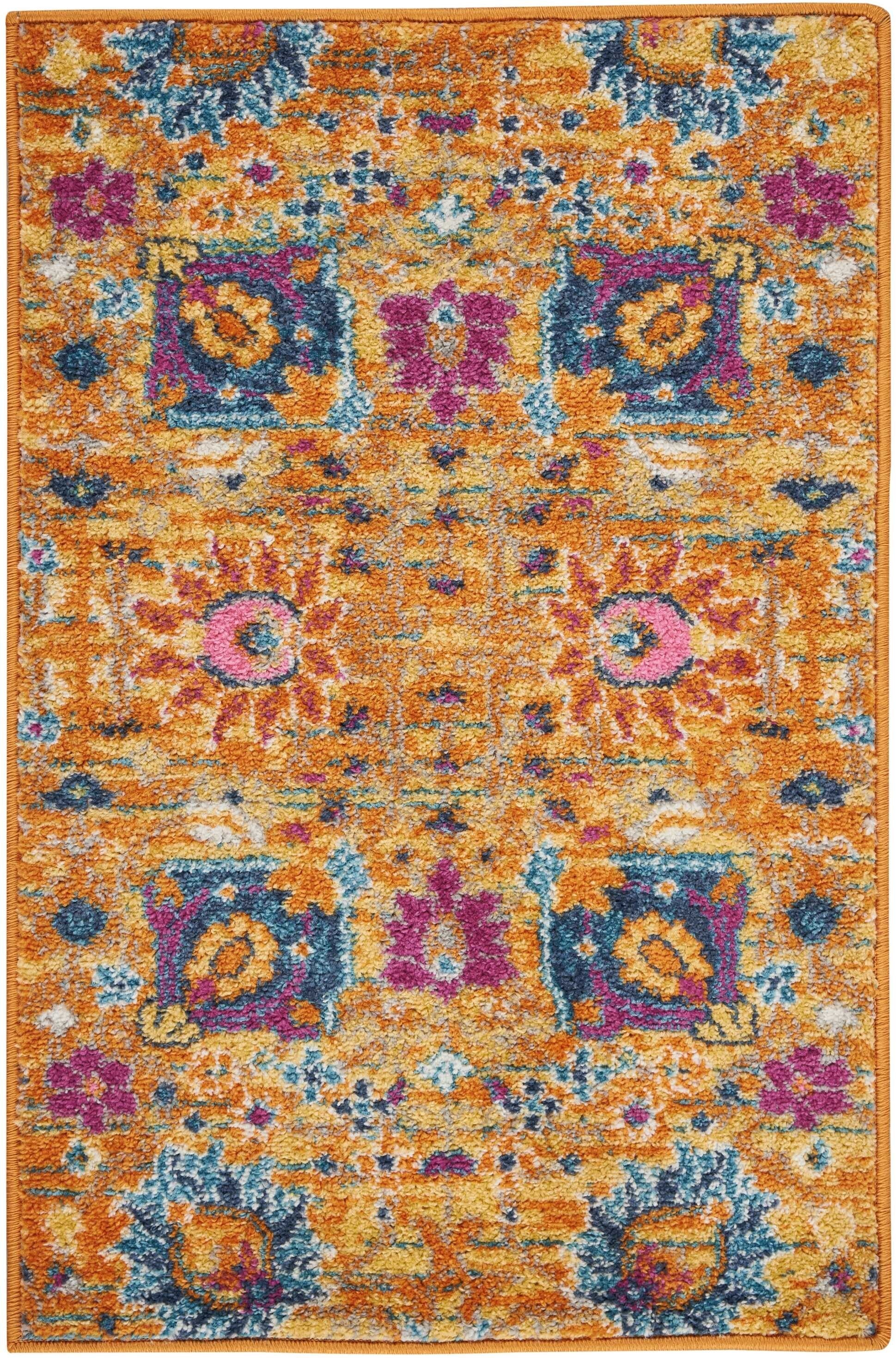 2' X 3' Sun Gold And Navy Distressed Scatter Rug