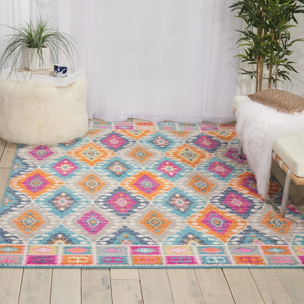 5' X 7' Multicolor Ogee Pattern Area Rug