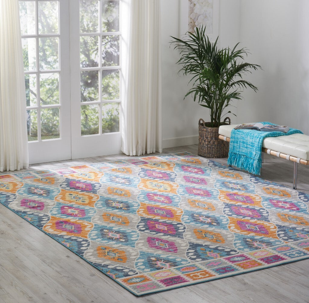 8' X 10' Multicolor Ogee Pattern Area Rug
