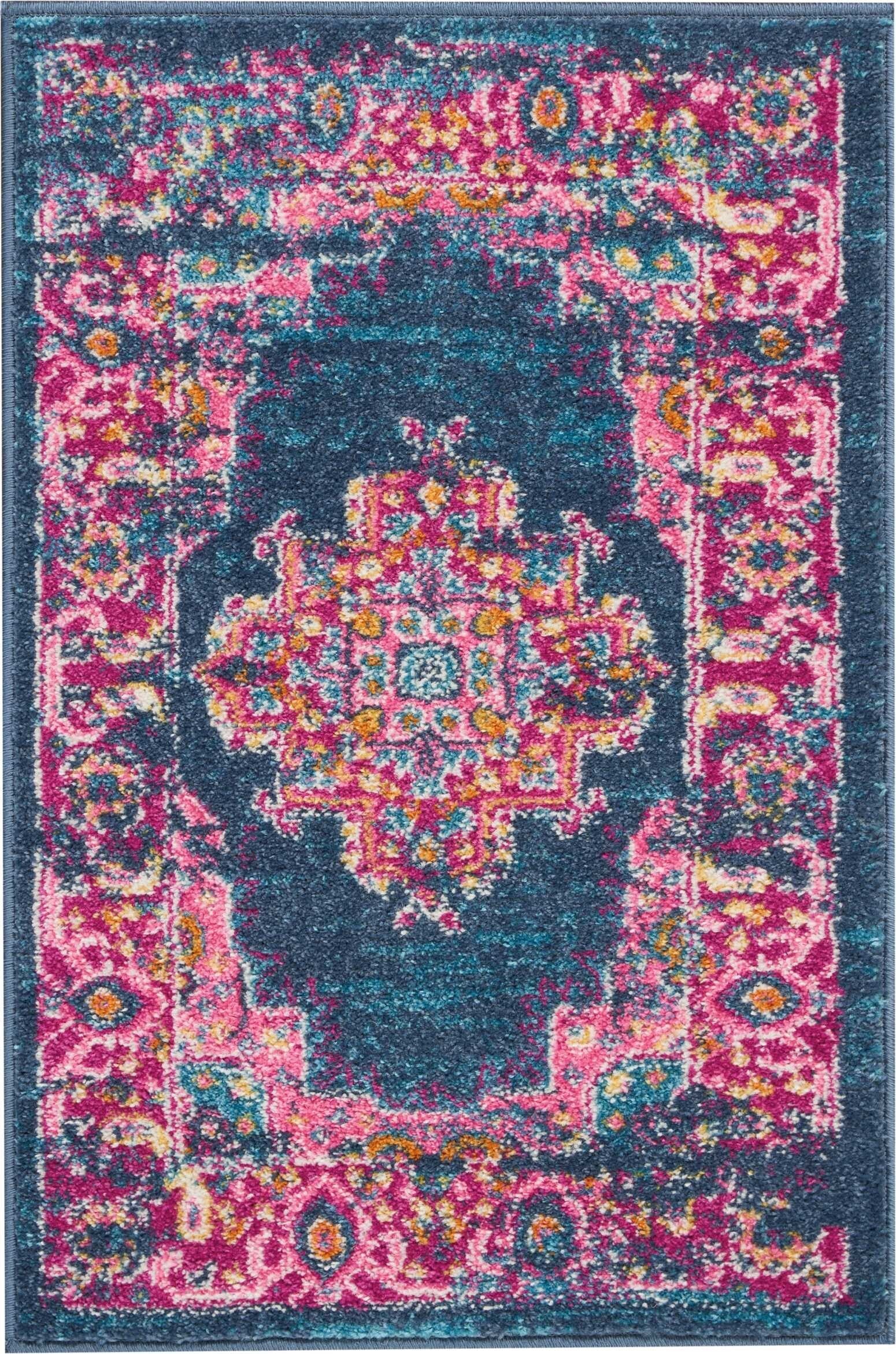 2' X 3' Blue And Pink Medallion Scatter Rug