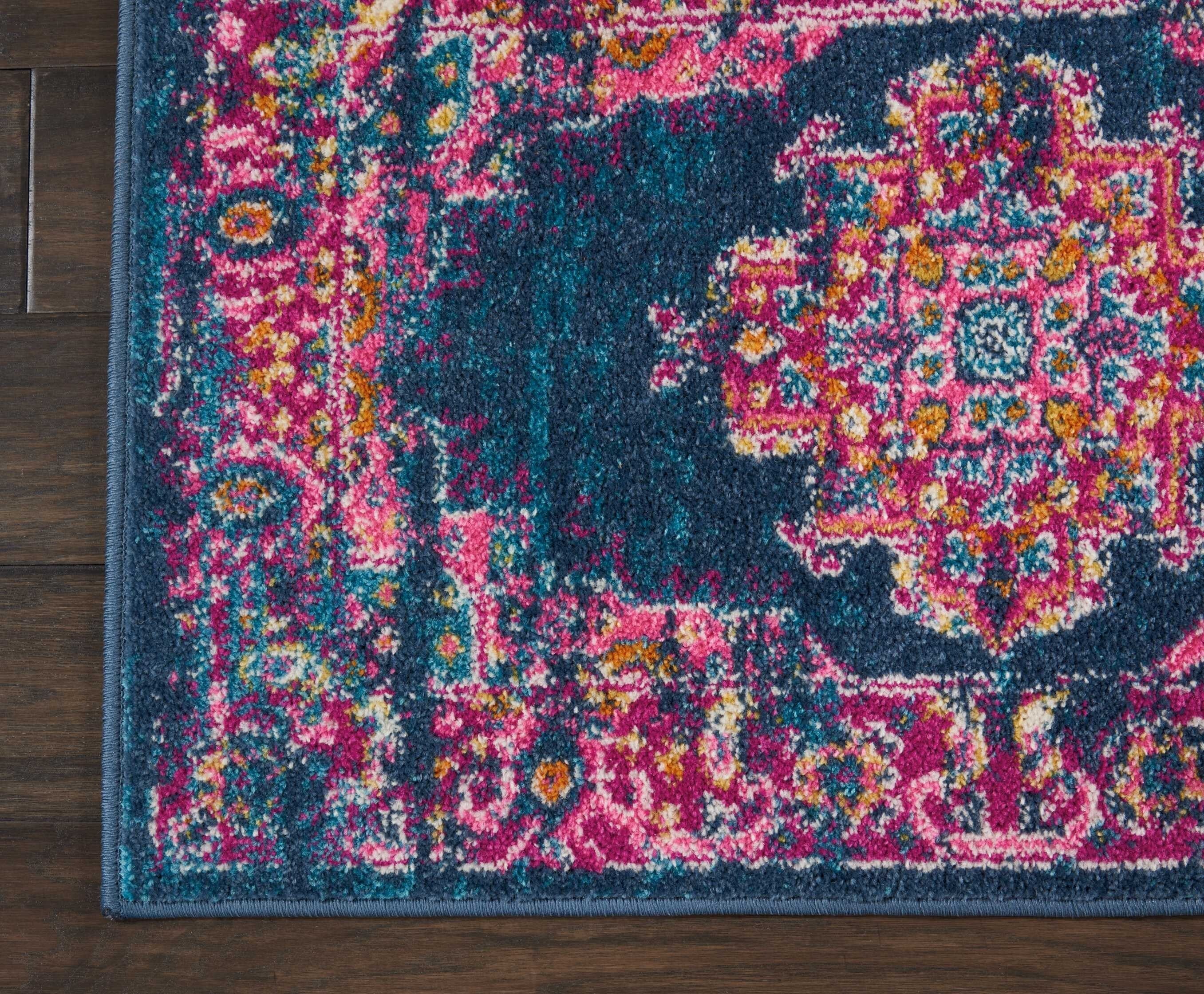 2' X 3' Blue And Pink Medallion Scatter Rug