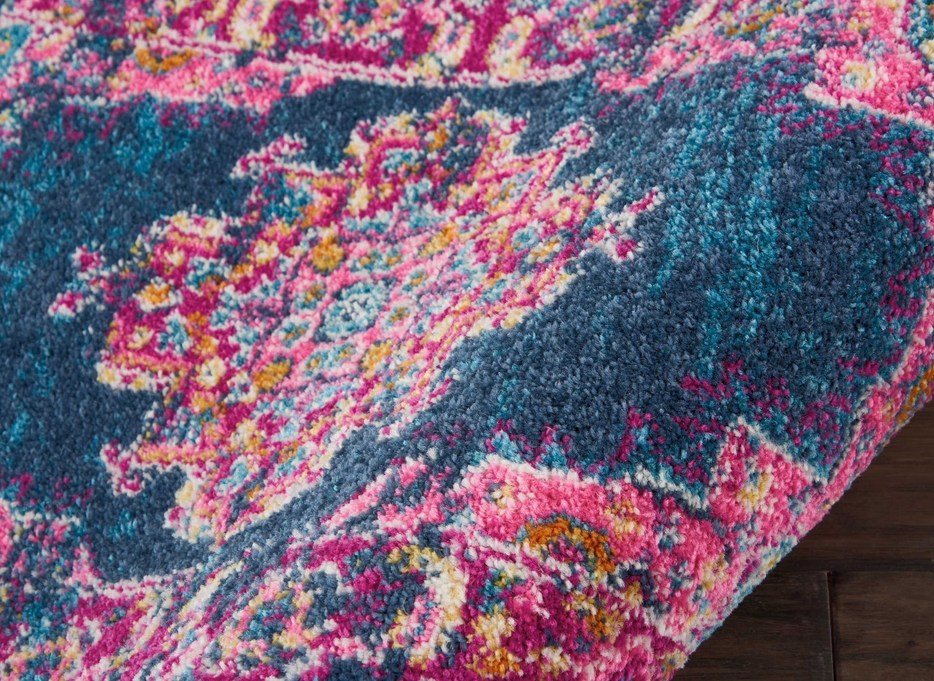 2' X 3' Blue And Pink Medallion Scatter Rug