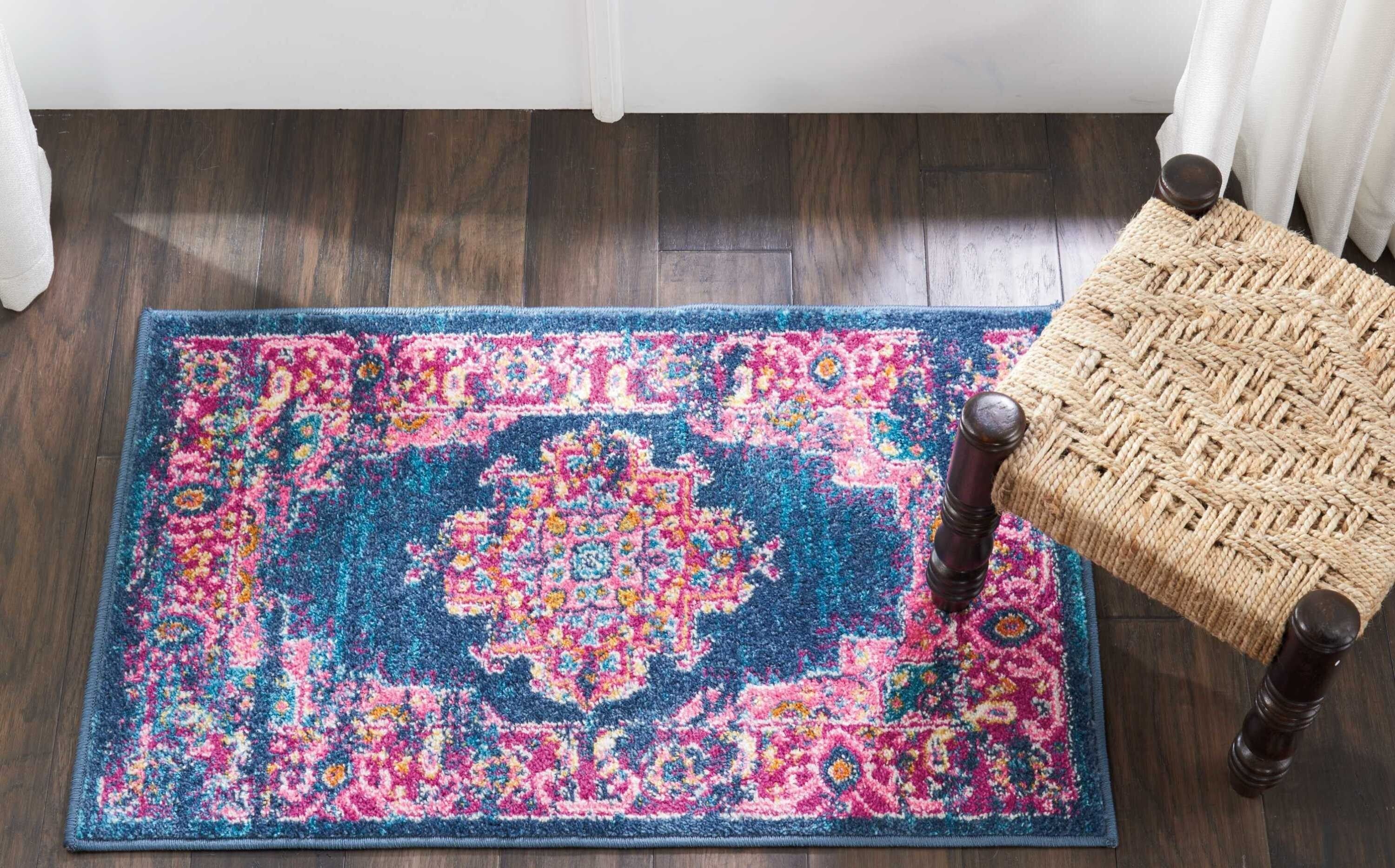 2' X 3' Blue And Pink Medallion Scatter Rug