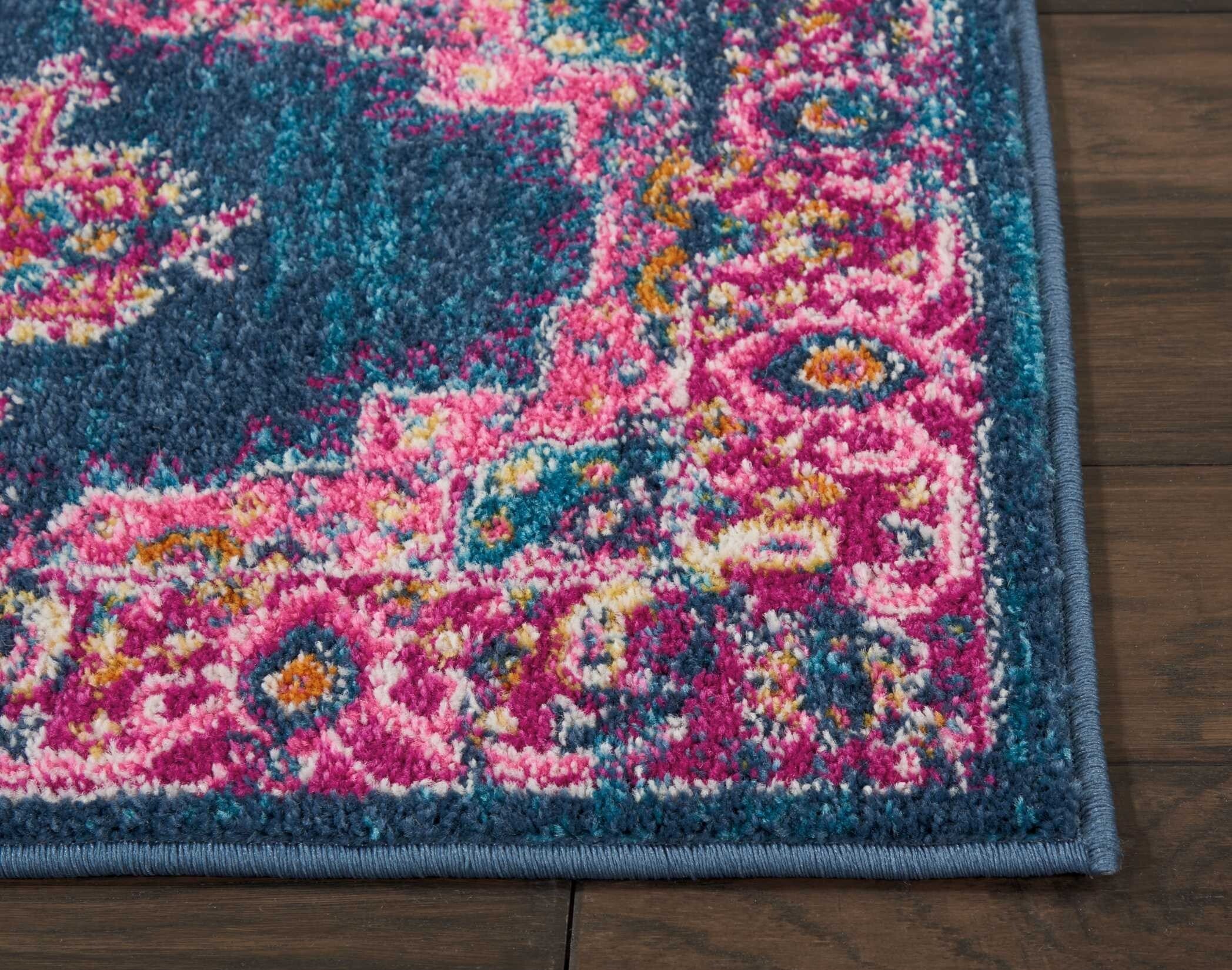 2' X 3' Blue And Pink Medallion Scatter Rug