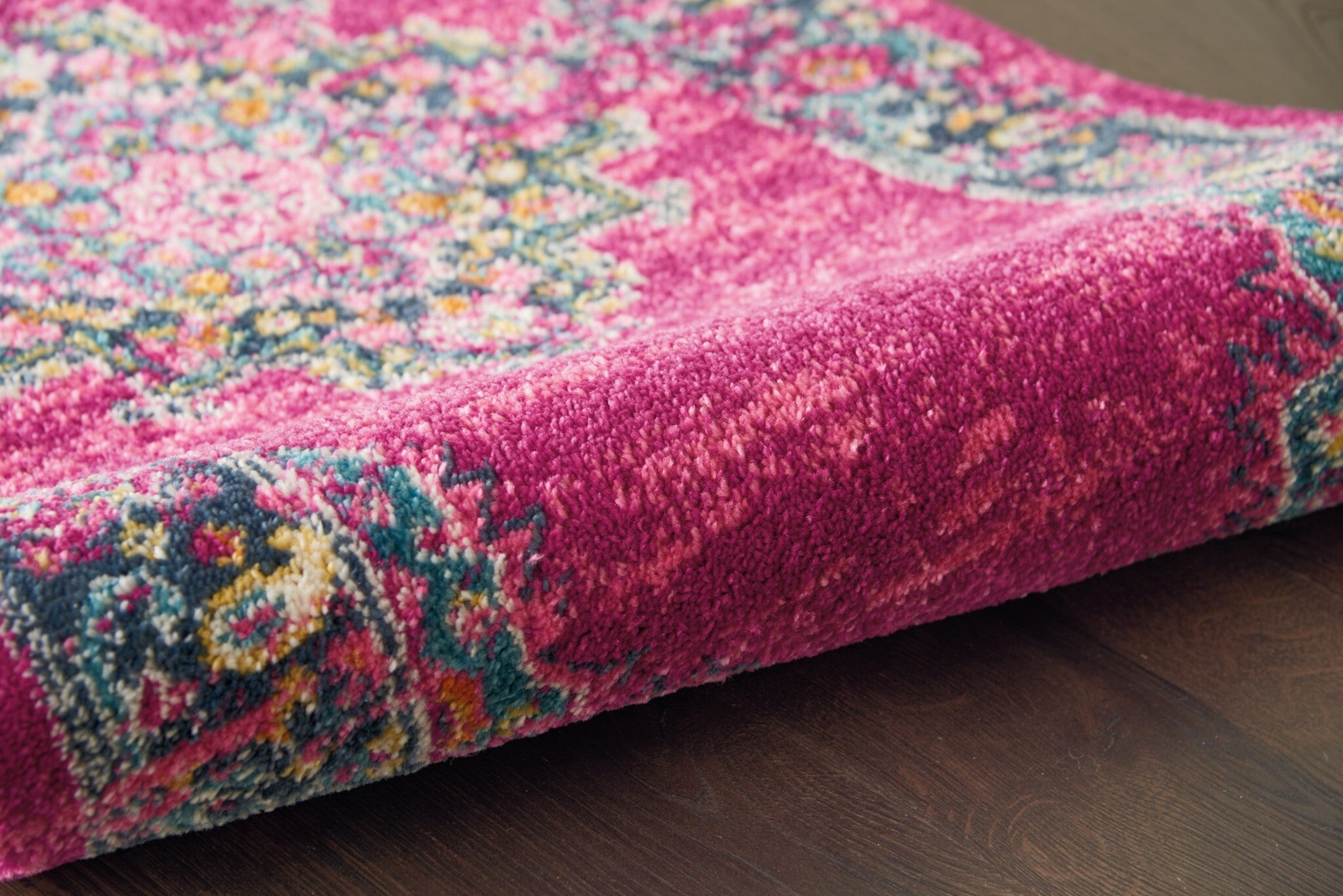 2' X 10' Fuchsia And Blue Distressed Runner Rug