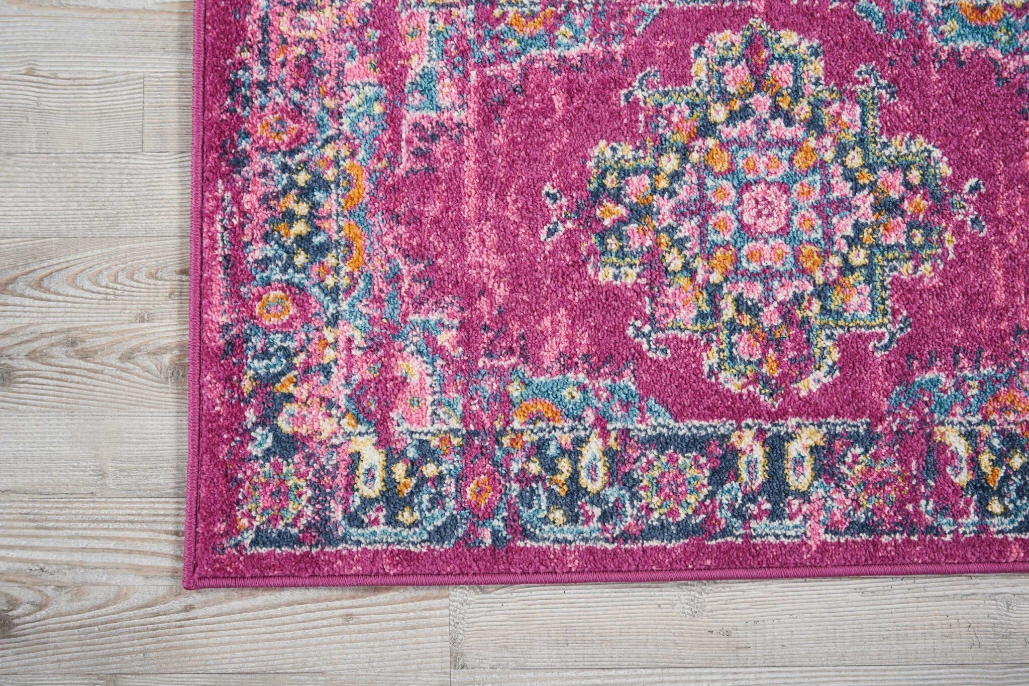 2' X 3' Fuchsia And Blue Distressed Scatter Rug