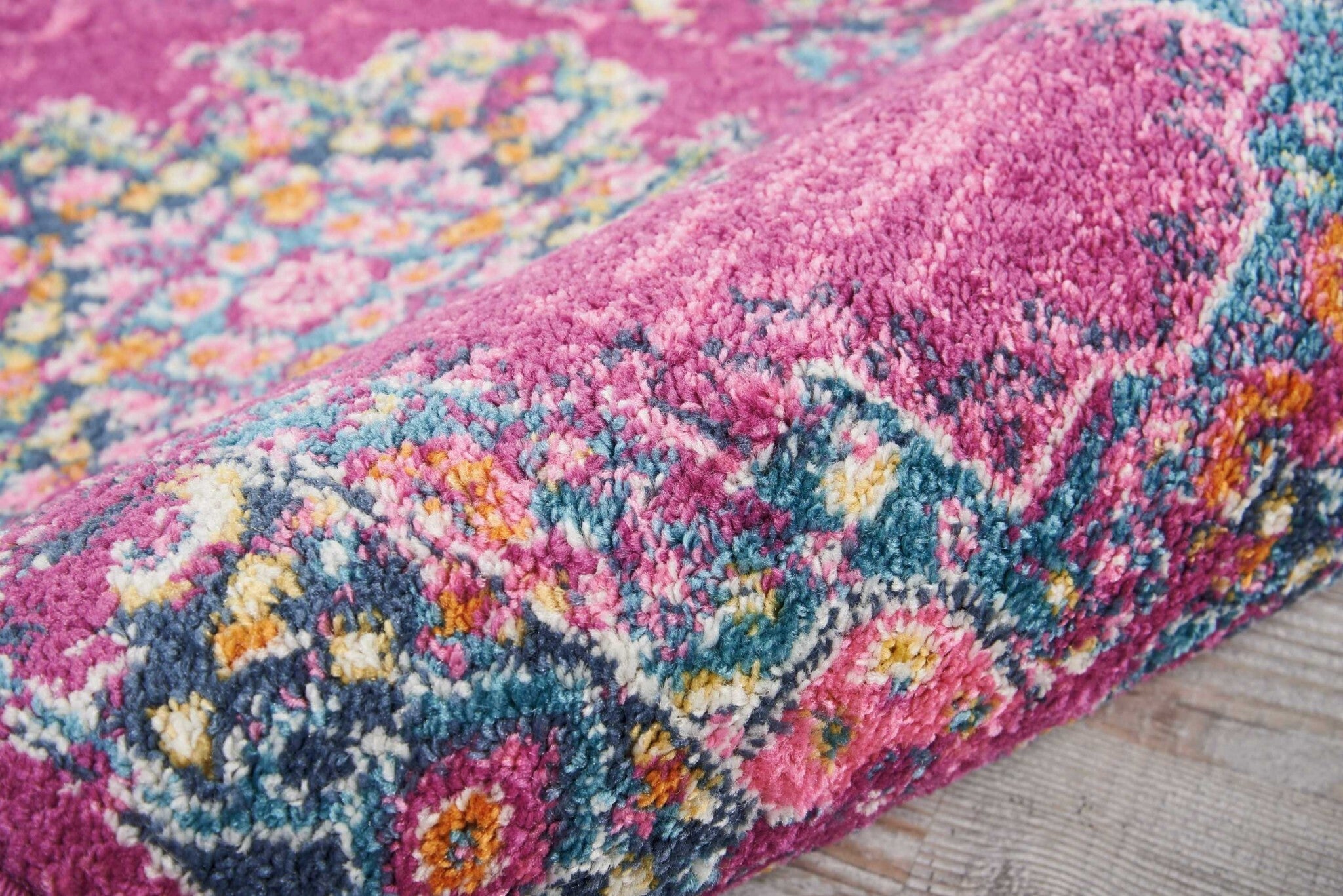 2' X 3' Fuchsia And Blue Distressed Scatter Rug