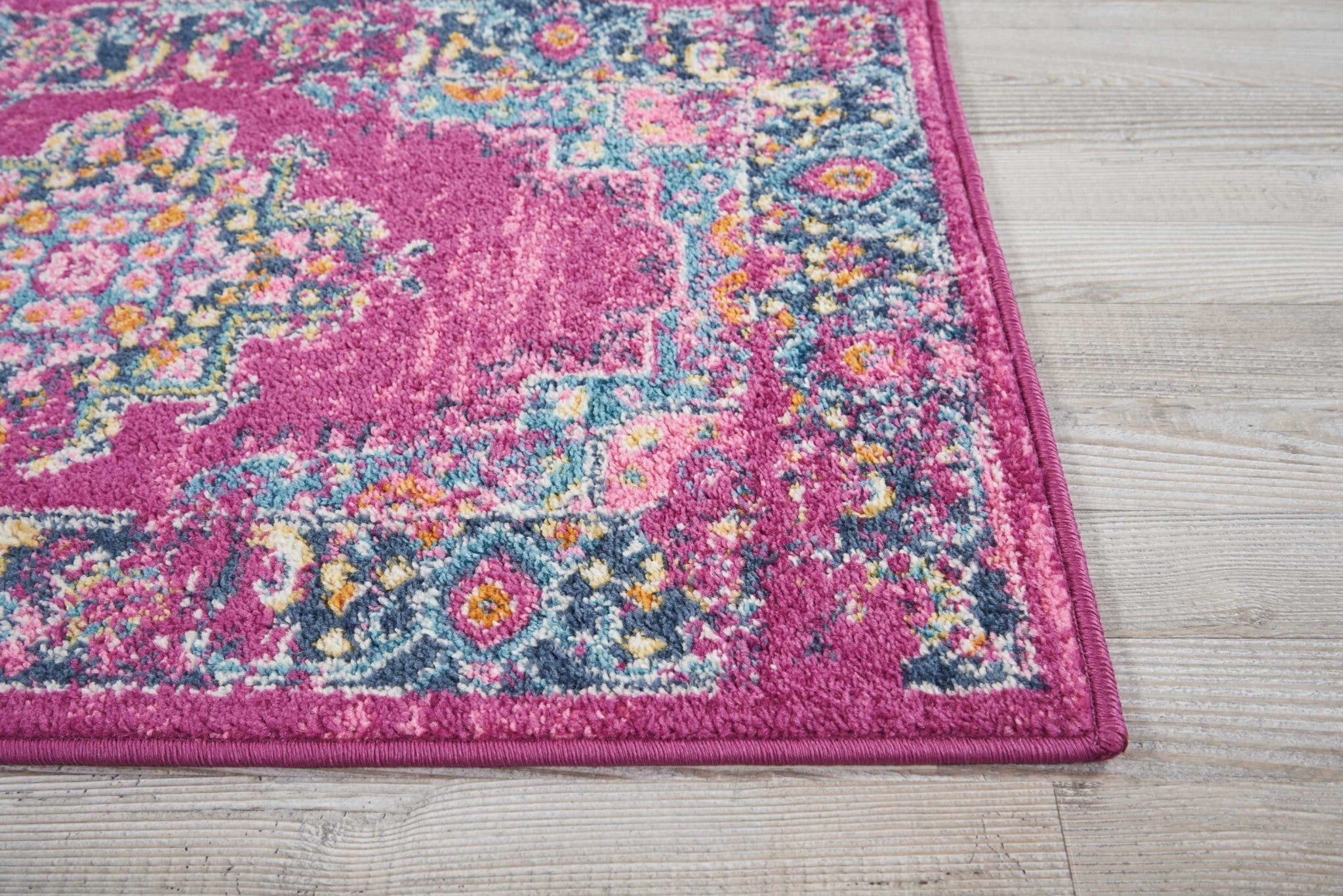 2' X 3' Fuchsia And Blue Distressed Scatter Rug