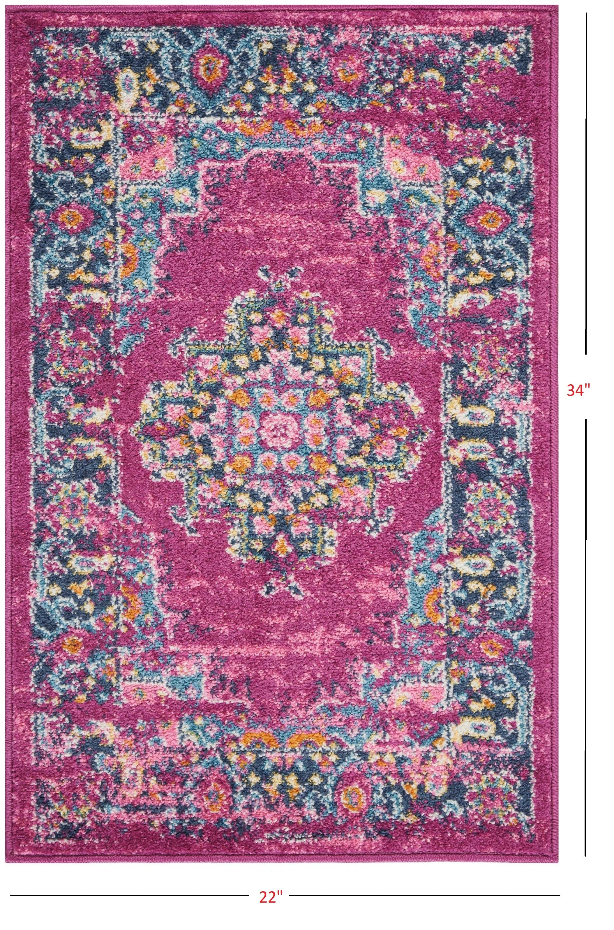 2' X 3' Fuchsia And Blue Distressed Scatter Rug