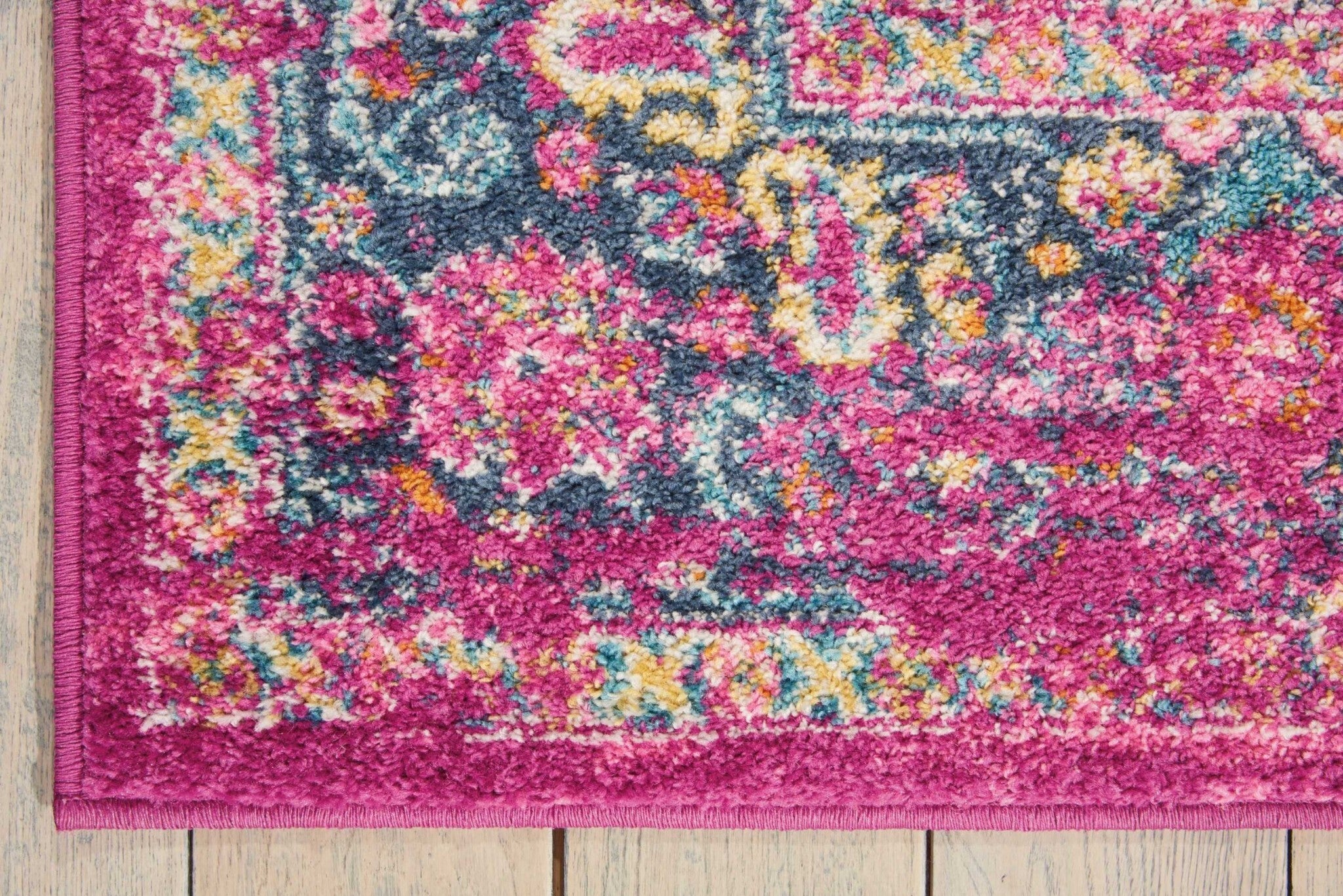 4' X 6' Fuchsia And Blue Distressed Area Rug