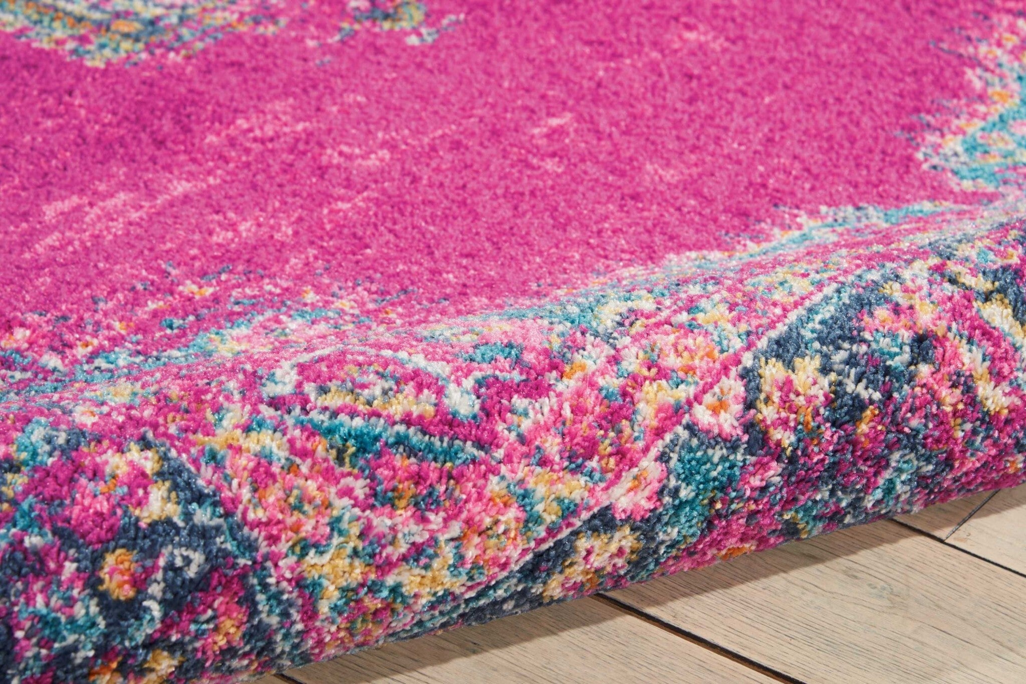 5' X 7' Fuchsia And Blue Distressed Area Rug