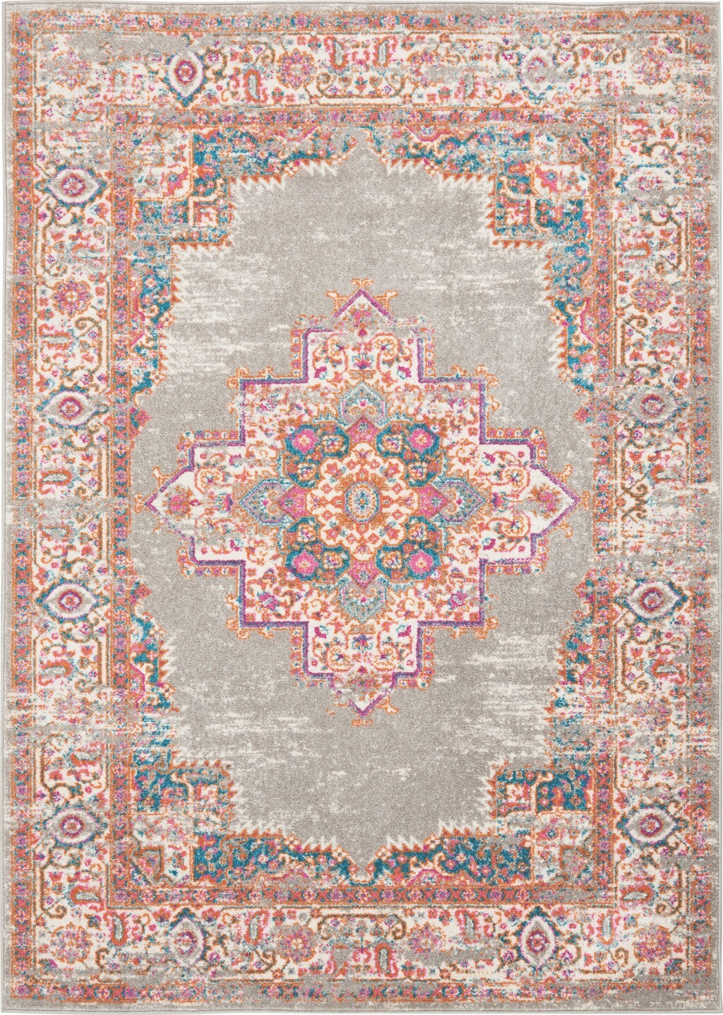 5' X 7' Gray And Gold Medallion Area Rug