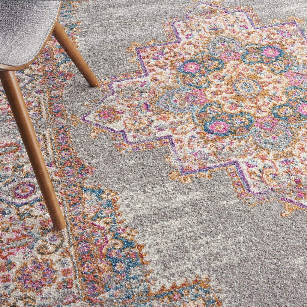 5' X 7' Gray And Gold Medallion Area Rug