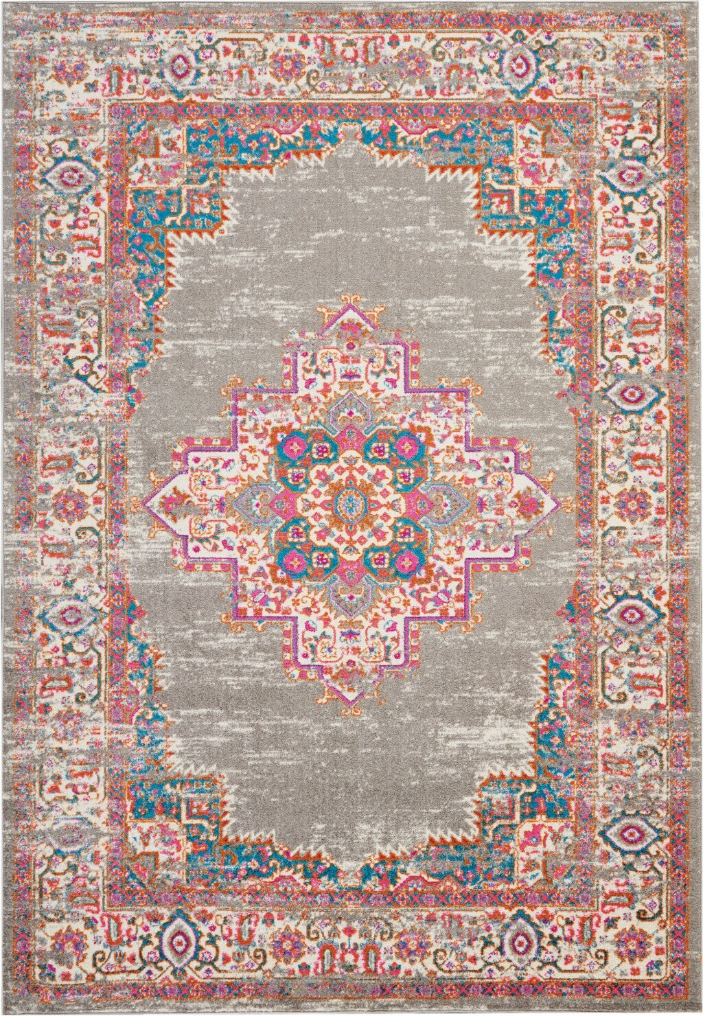 7' X 10' Gray And Gold Medallion Area Rug