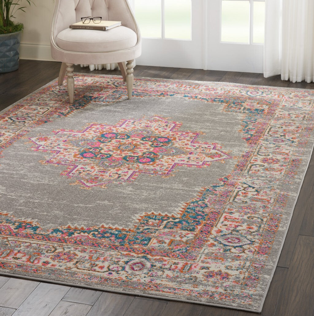 7' X 10' Gray And Gold Medallion Area Rug