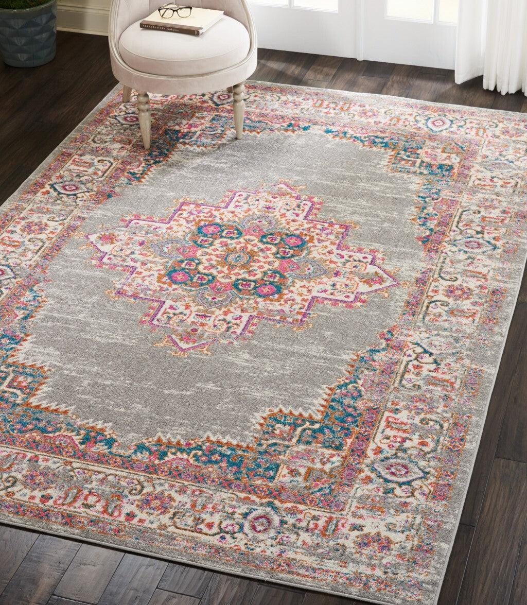 7' X 10' Gray And Gold Medallion Area Rug